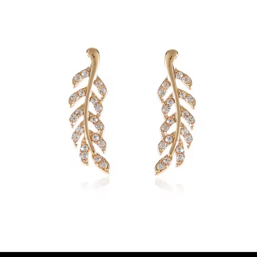 Women's Rhinestone Earrings Leaf Wheat New f13